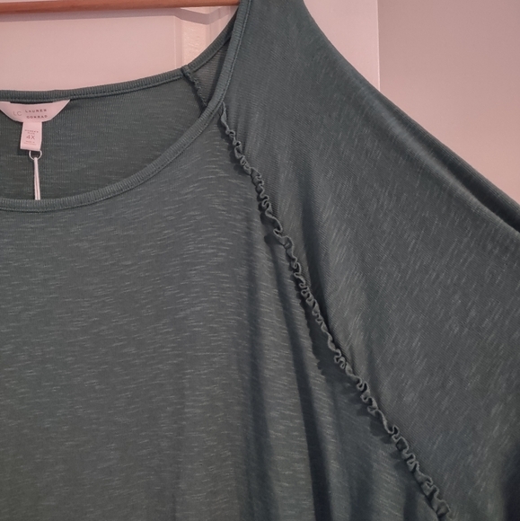 LC Lauren Conrad Raglan Ruffle Sleeve Tunic Top NWT Green - Picture 4 of 15